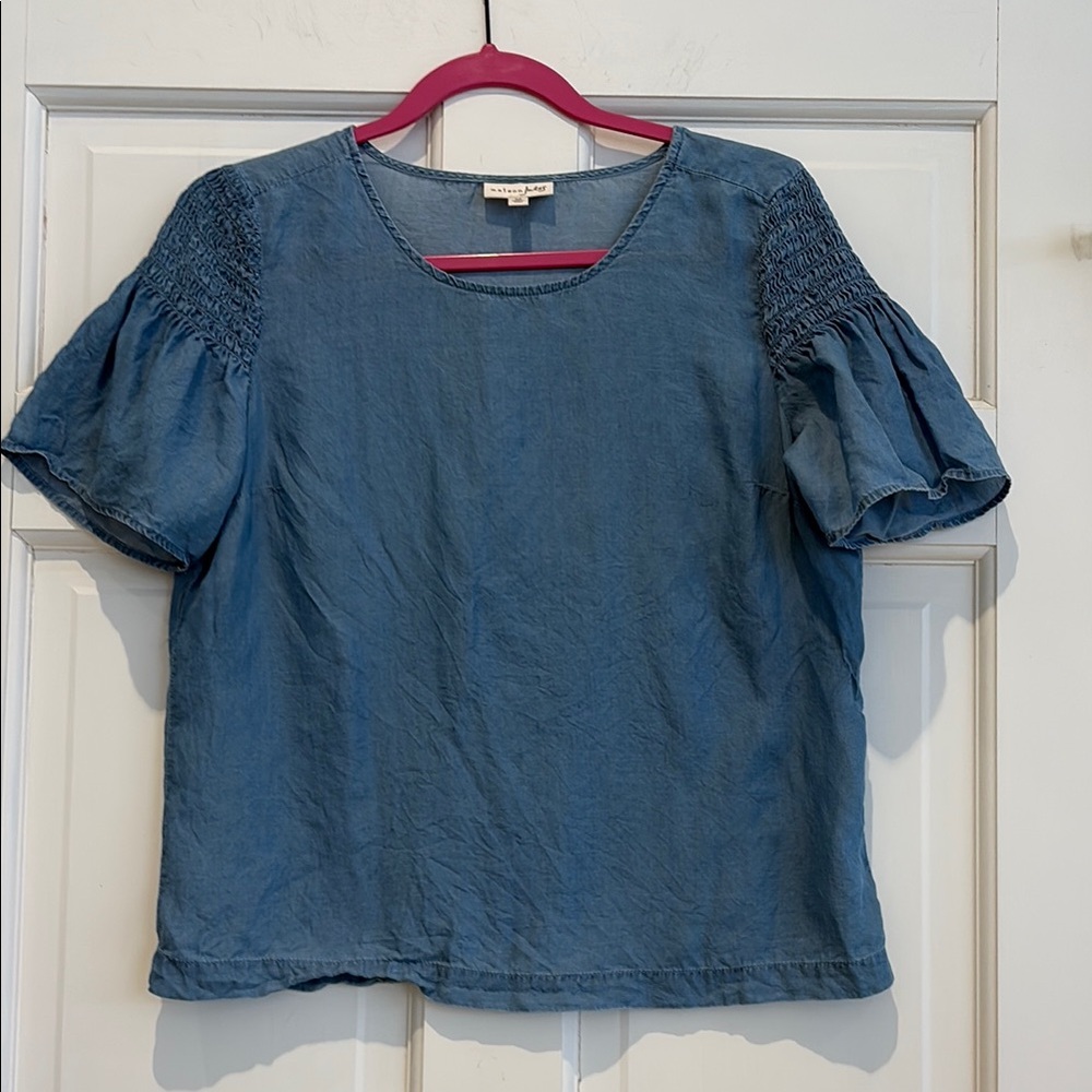 Maison Jules Blue Chambray Denim Women's Top